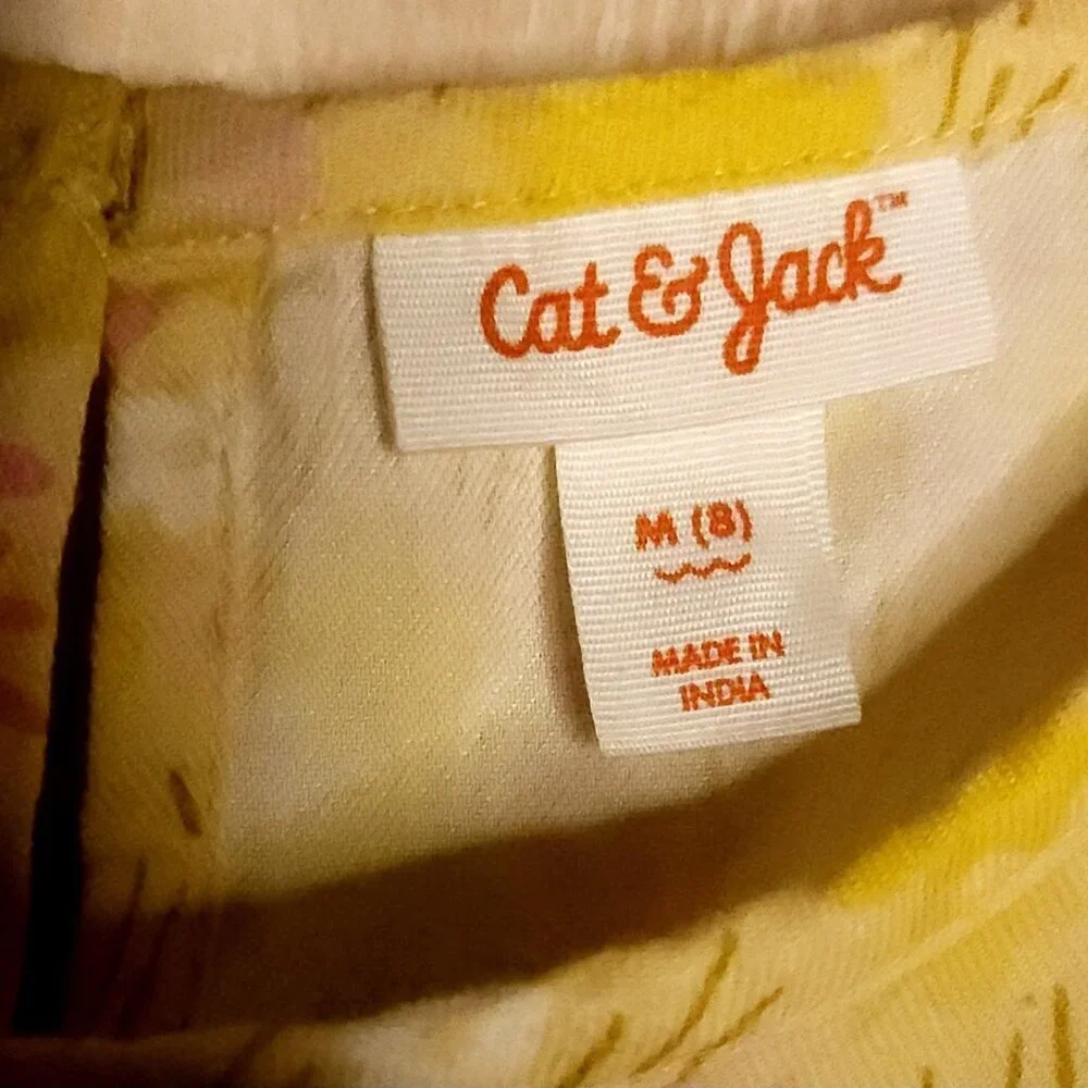 Cat & Jack Girls Yellow Floral Short Sleeve Babydoll Tunic Top 8